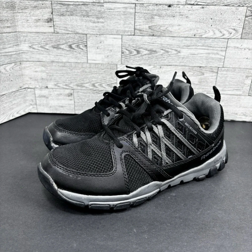 REEBOK SUBLITE WORK‎ MEN'S ATHLETIC WORK SHOE BLACK WITH GREY TRIM BOOTS RB4015